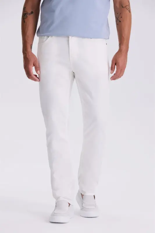 Ecru Comfort Fit Canvas Sports Pants - JAKAMEN