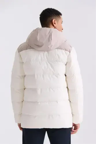 Ecru Comfort Fit Hooded Pocket Down Jacket - 4