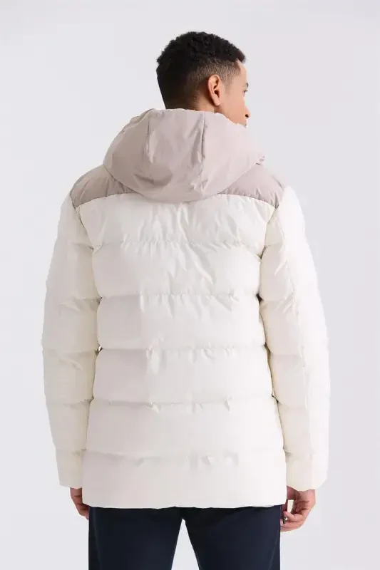 Ecru Comfort Fit Hooded Pocket Down Jacket - 4