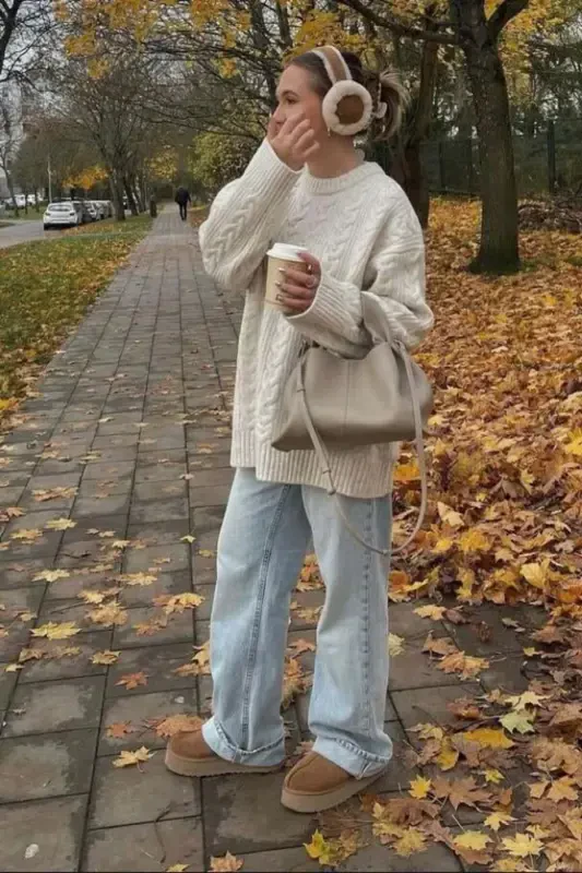 Ecru Crew Neck Knit Sweater MG2009 - MADMEXT