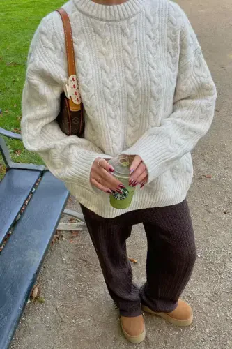 Ecru Crew Neck Knit Sweater MG2009 - 7