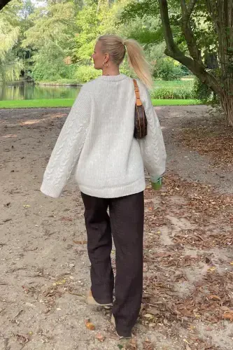 Ecru Crew Neck Knit Sweater MG2009 - 8