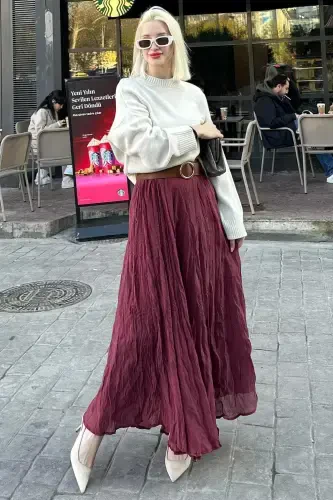 Ecru Crew Neck Oversize Knit Sweater MG1972-Ecru - 3