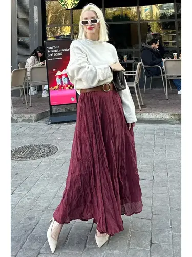 Ecru Crew Neck Oversize Knit Sweater Mg1972-Ecru - 3