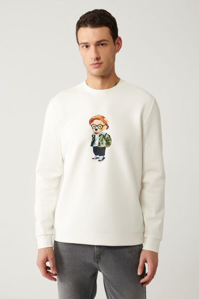 Ecru Crew Neck Sweatshirt - 3