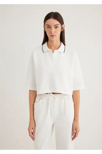 Ecru Crop Polo T-Shirt Crop / Short Cut 1613000-70057 - Ecru-70057 - 4