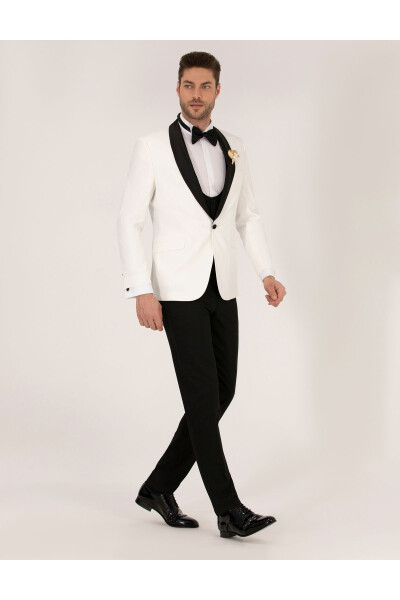 Ecru Ex. Slim Fit Tuxedo Suit 50267027-VR019 - 8