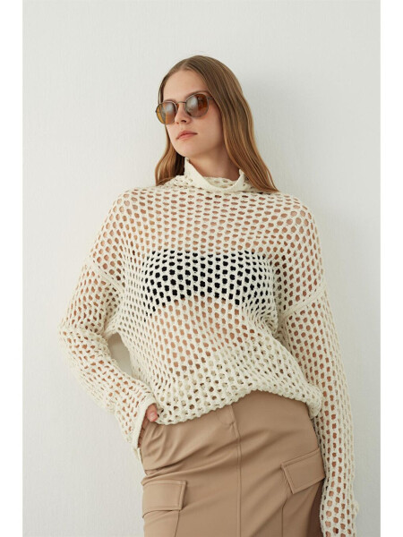 Ecru Holey Knit Sweater - 6