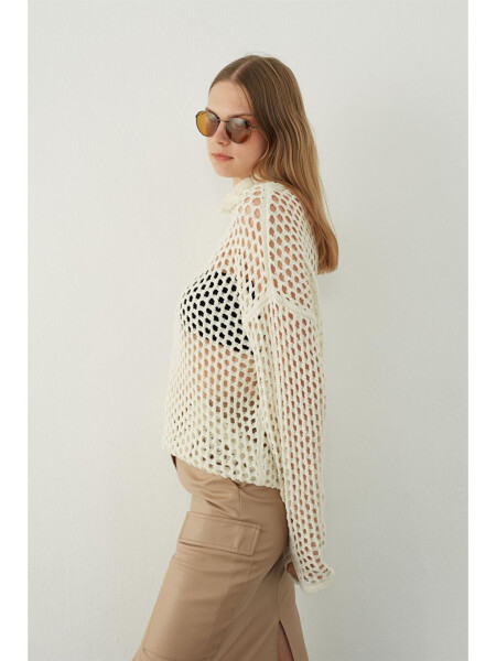 Ecru Holey Knit Sweater - 3