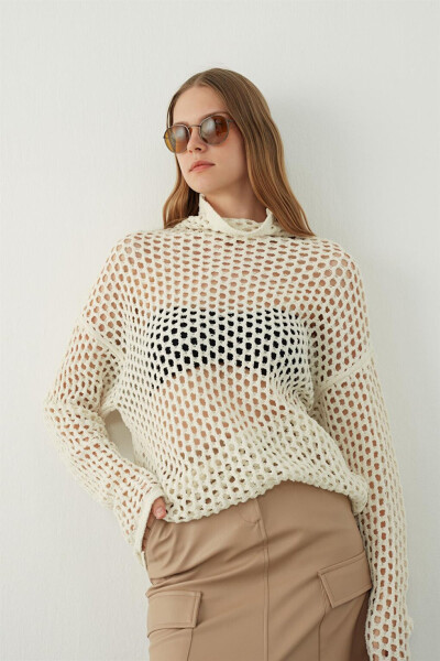 Ecru Holey Knit Sweater - 14