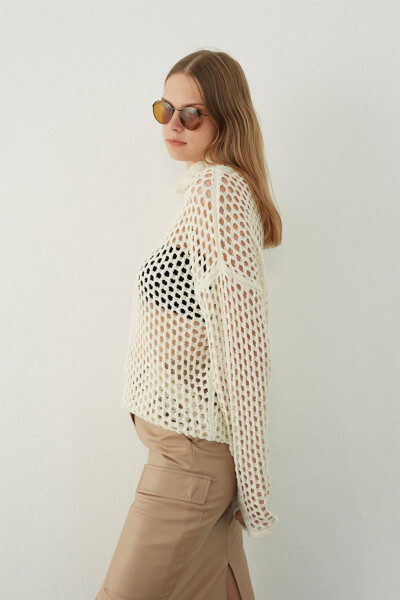 Ecru Holey Knit Sweater - 11