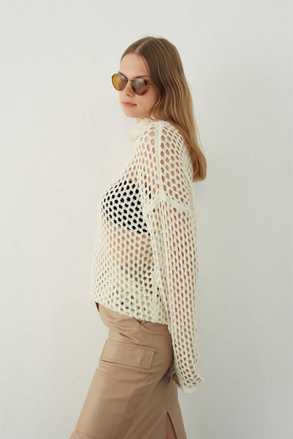 Ecru Holey Knit Sweater - 11