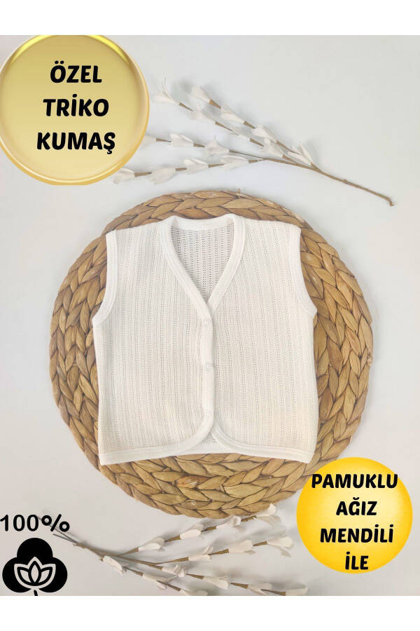 Ecru knitted baby vest for girls and boys, seasonal, 100% cotton, snap closure, sleeveless, newborn gift. - 1