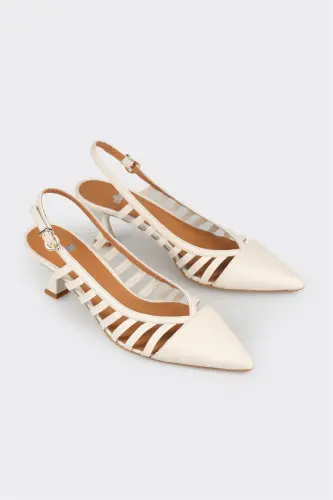 Ecru Leather Women's High Heels - ELLE SHOES (1)
