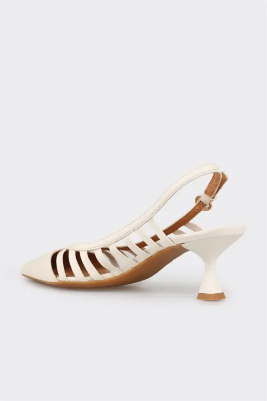 Ecru Leather Women's High Heels - 3