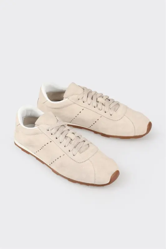 Ecru Leather Women's Sneaker-Ecru - 2