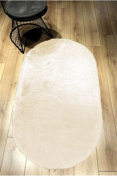 Ecru Light Cream Oval Shaggy Rug Plush Soft Non-Slip Dot Base Antibacterial - 6