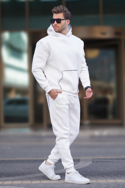 Ecru Men's Hooded Sweatsuit with Elastic Cuffs 7045 - MADMEXT (1)