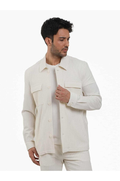 Ecru Men's Regular Fit Striped Brent Collar Long Sleeve Shirt - 108654 - 2