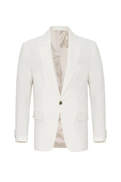 Ecru Metal Single Button Men's Blazer Jacket - 6