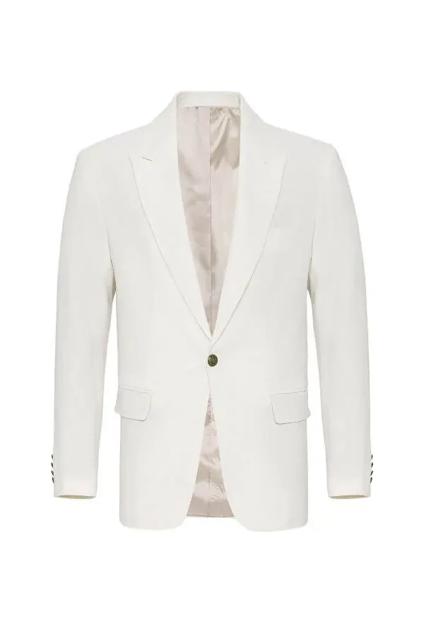 Ecru Metal Single Button Men's Blazer Jacket - 6
