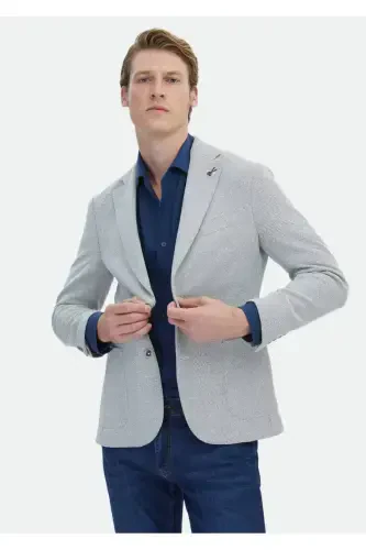 Ecru Micro Shirt Shoulder Slim Fit Cotton Blend Knit Jacket - 1