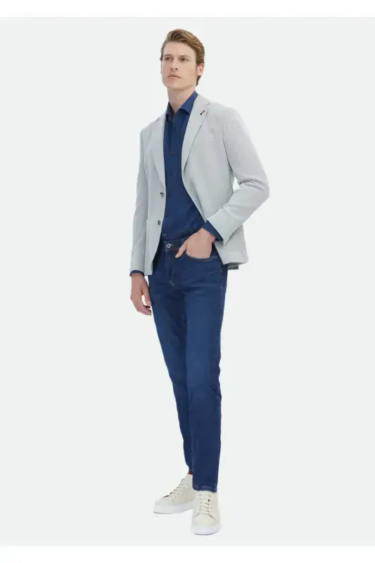 Ecru Micro Shirt Shoulder Slim Fit Cotton Blend Knit Jacket - 2