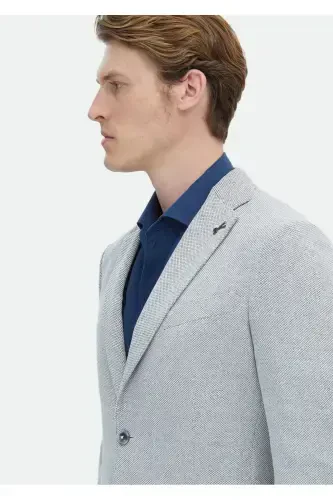 Ecru Micro Shirt Shoulder Slim Fit Cotton Blend Knit Jacket - 4