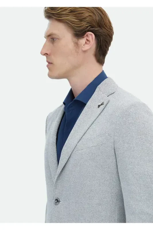 Ecru Micro Shirt Shoulder Slim Fit Cotton Blend Knit Jacket - 4