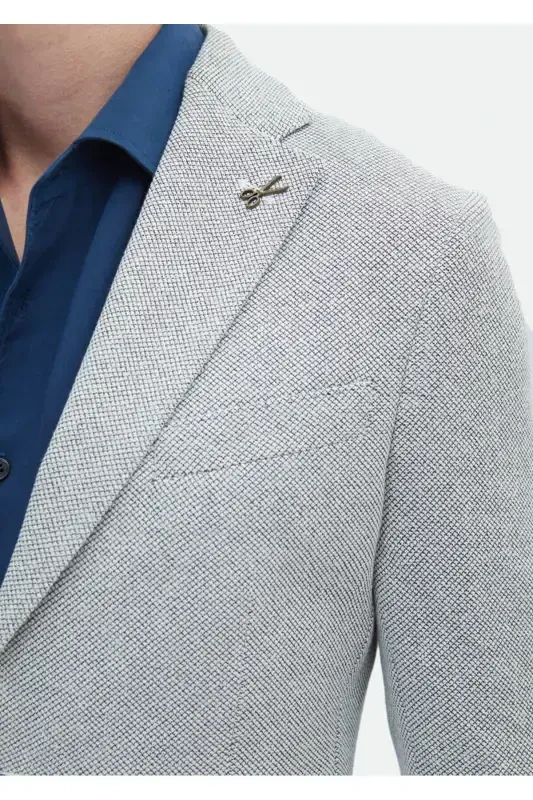 Ecru Micro Shirt Shoulder Slim Fit Cotton Blend Knit Jacket - 6