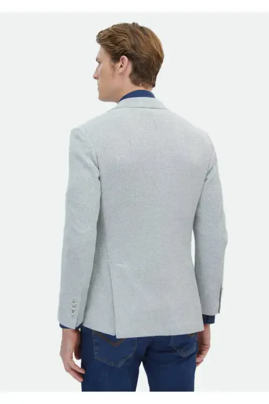 Ecru Micro Shirt Shoulder Slim Fit Cotton Blend Knit Jacket - 7