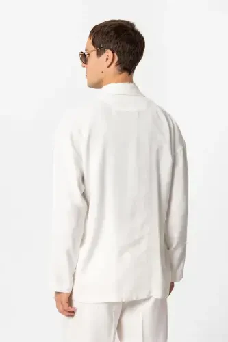 Ecru Oversize Unlined Men's Blazer Jacket-Ecru - 4