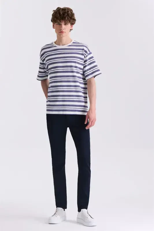 Ecru Oversized Striped Crewneck T-Shirt - 2