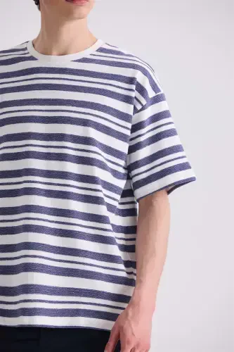 Ecru Oversized Striped Crewneck T-Shirt - 3