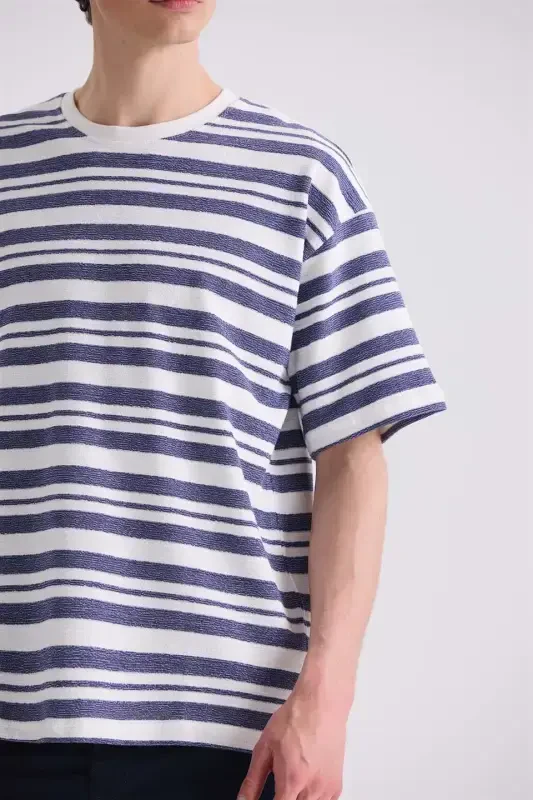 Ecru Oversized Striped Crewneck T-Shirt - 3