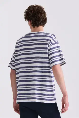 Ecru Oversized Striped Crewneck T-Shirt - 4