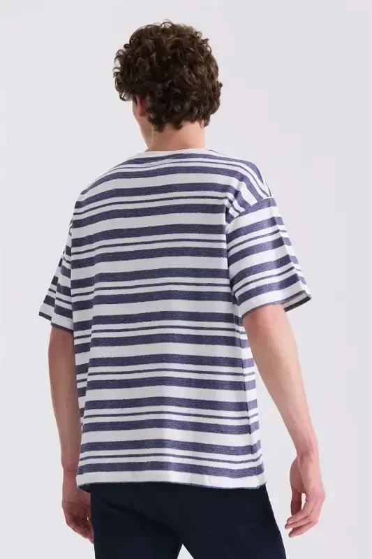 Ecru Oversized Striped Crewneck T-Shirt - 4