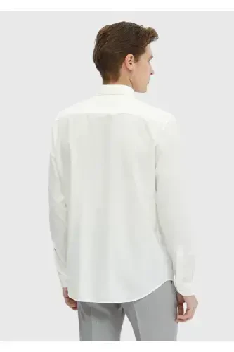 Ecru Plain Casual Fit Woven Casual Cotton Blend Shirt - 4