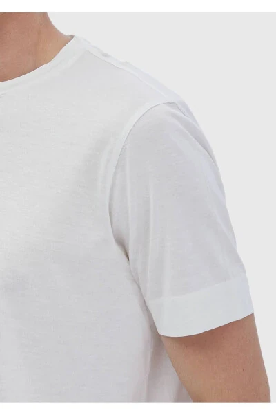 Ecru Plain Crew Neck Cotton Blend T-Shirt - 3