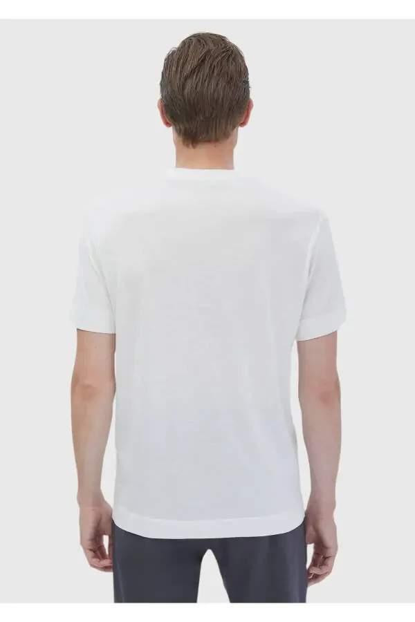 Ecru Plain Crew Neck Cotton Blend T-Shirt - 5