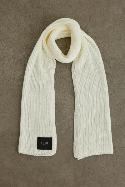 Ecru Plain Knitted Wool Scarf - 3