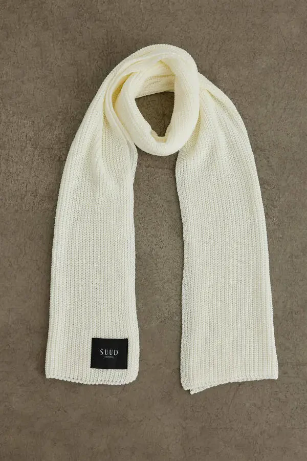 Ecru Plain Knitted Wool Scarf - 3