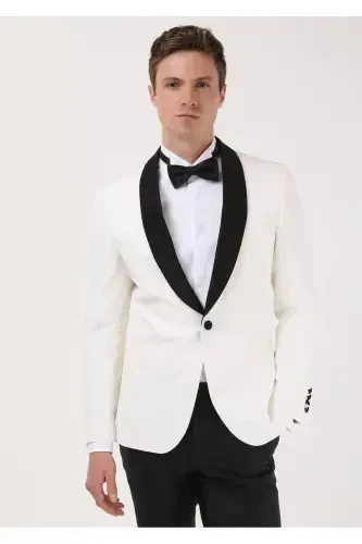 Ecru Plain Modern Fit Shawl Collar Woven Tuxedo Suit - RAMSEY (1)