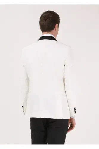 Ecru Plain Modern Fit Shawl Collar Woven Tuxedo Suit - 4