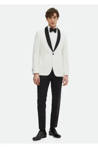 Ecru Plain Modern Fit Shawl Collar Woven Tuxedo Suit - RAMSEY (1)
