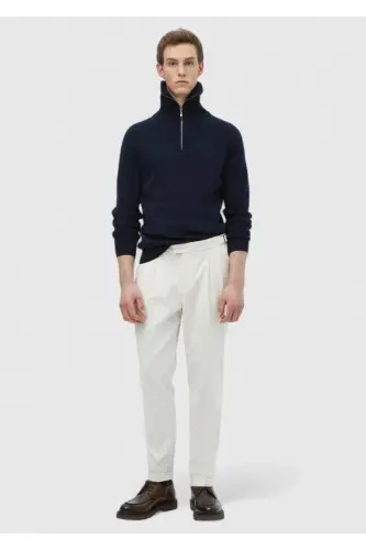 Ecru Plain Weave Carrot Fit Casual Cotton Blend Trousers - 1