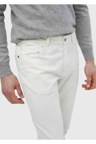 Ecru Plain Weave Slim Fit Casual Cotton Blend Trousers - 4