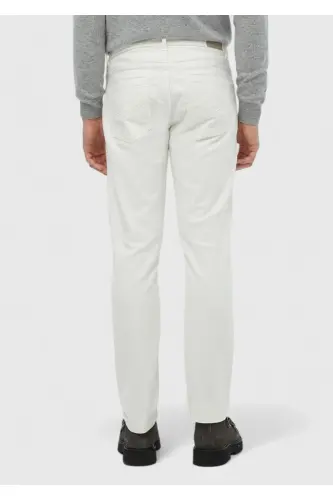Ecru Plain Weave Slim Fit Casual Cotton Blend Trousers - 5