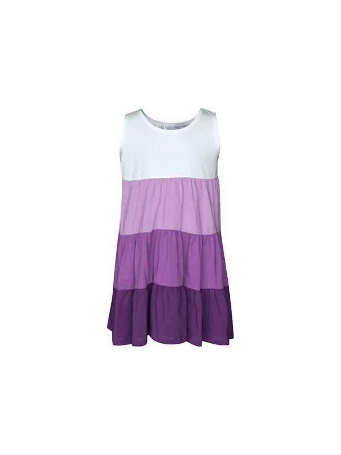 Ecru-Purple Girls Colorful Tiered Ruched Strappy Dress-Mixed - 1