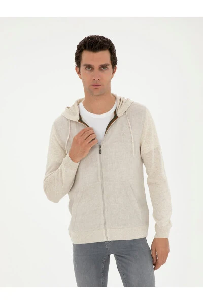 Ecru Regular Fit Linen Blend Knit Cardigan - CACHAREL